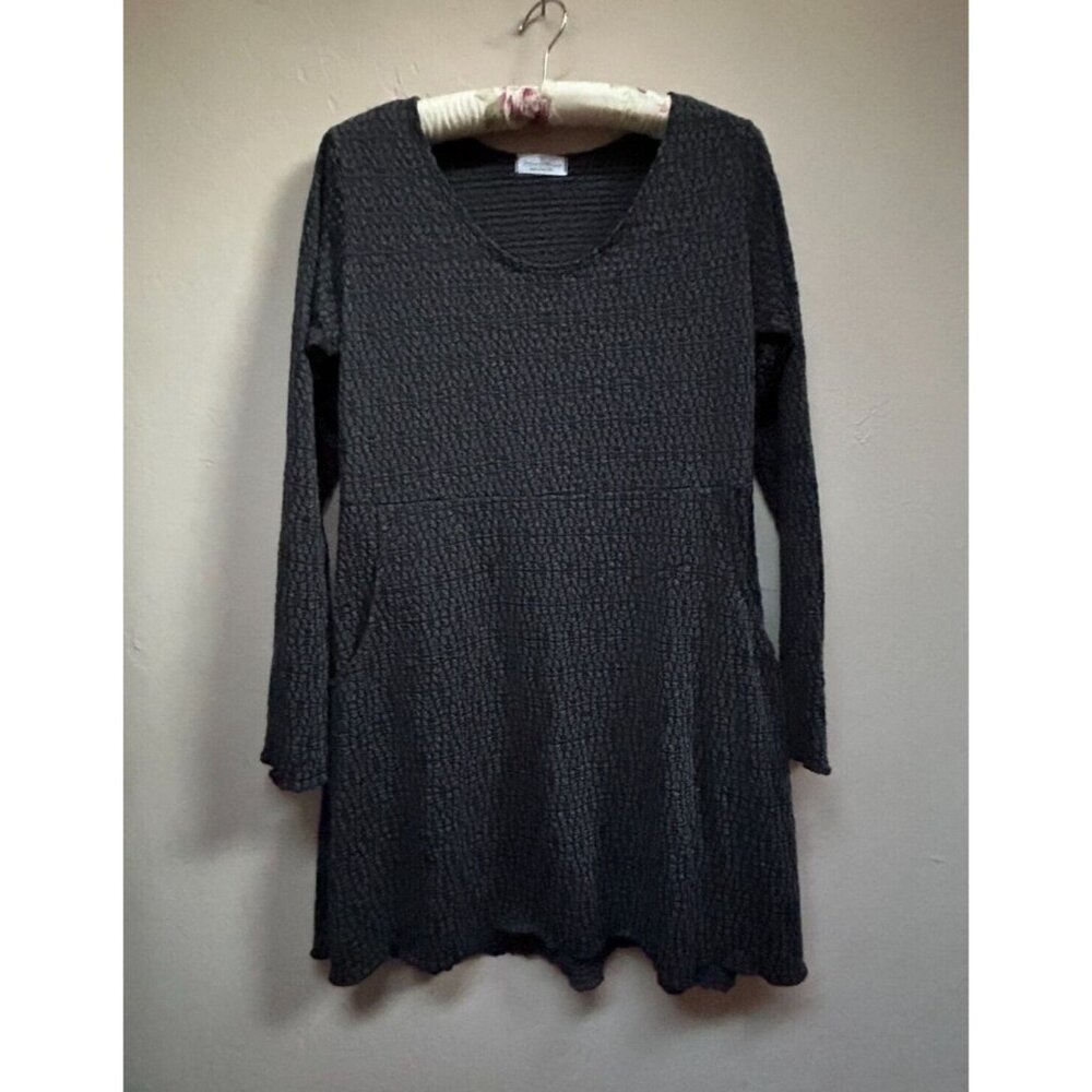 Vine Street Women Large Long Sleeve Knitted Flowy Tunic Top Black Stretch Casual